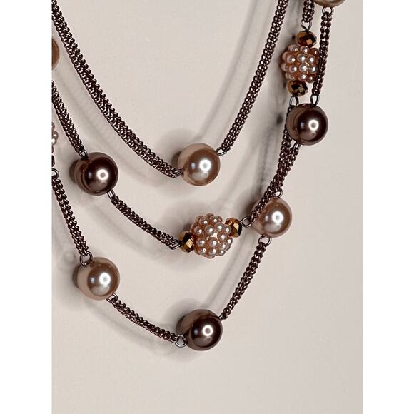 VINTAGE Stunning Layered Brown Pearl Necklace with Lobster Clasp - Picture 7 of 9